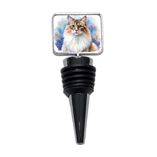Ragamuffin Cat Watercolor Style Wine Bottle Stopper