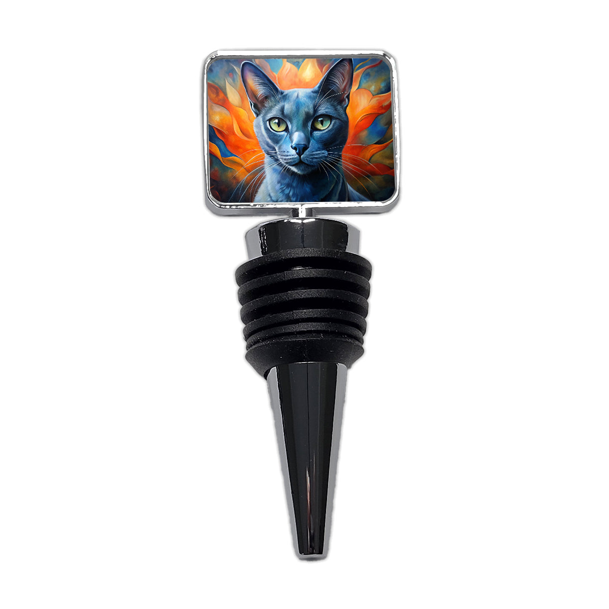 Russian Blue Cat Abstract Art Wine Bottle Stopper