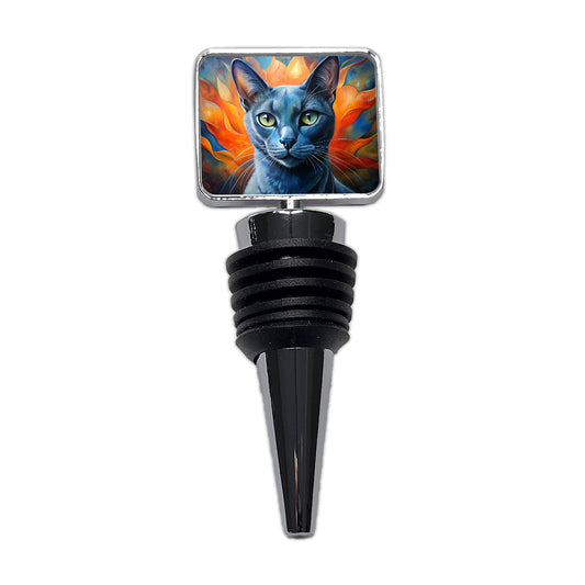 Russian Blue Cat Abstract Art Wine Bottle Stopper