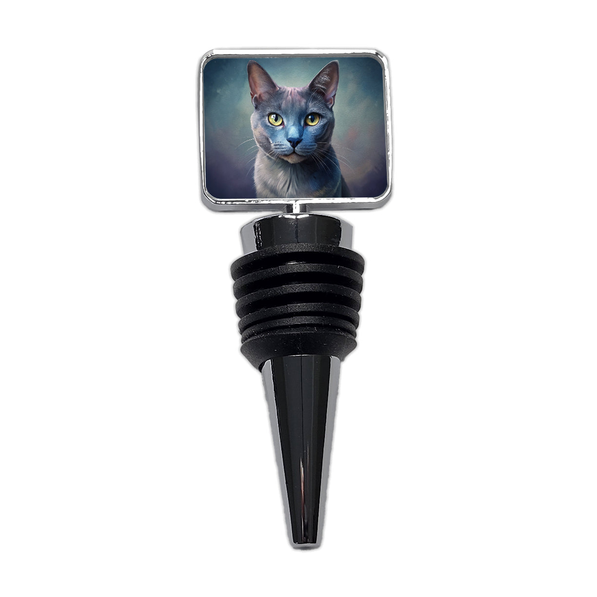 Russian Blue Cat Illustration Wine Bottle Stopper