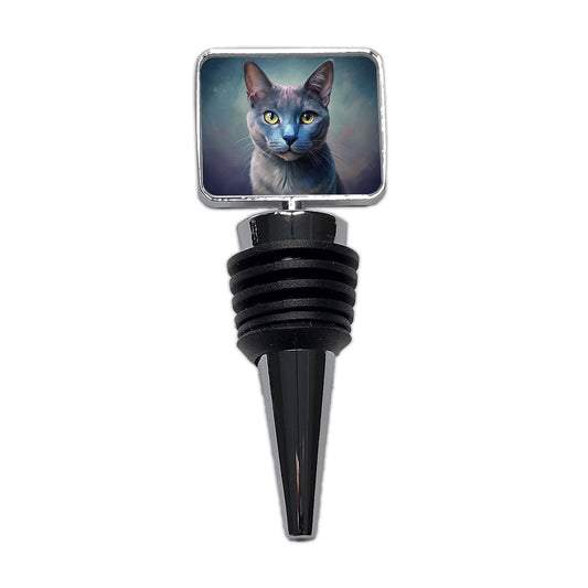Russian Blue Cat Illustration Wine Bottle Stopper