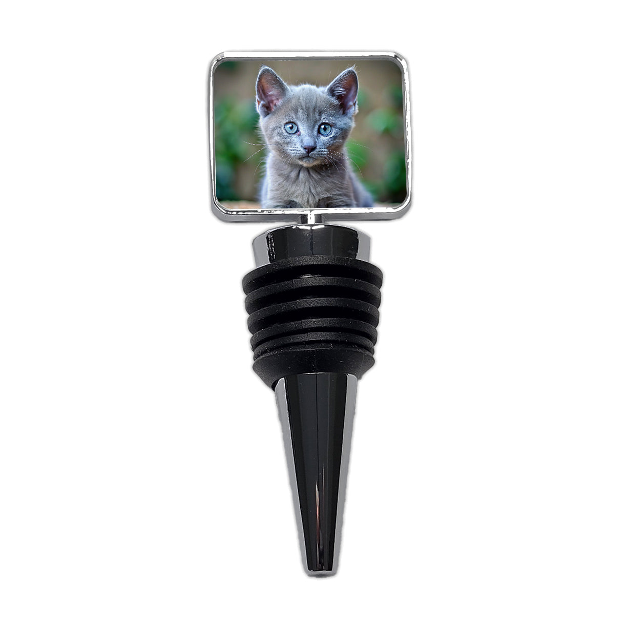Russian Blue Cat Kitten Photo Wine Bottle Stopper