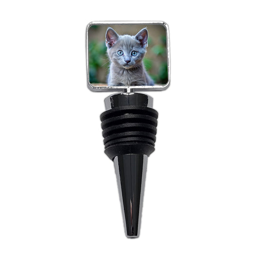 Russian Blue Cat Kitten Photo Wine Bottle Stopper