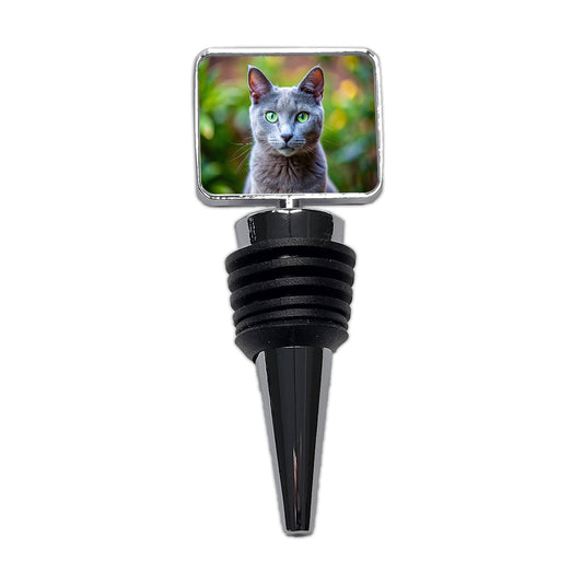 Russian Blue Cat Photo Wine Bottle Stopper
