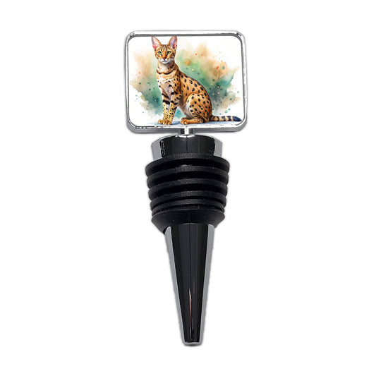 Savannah Cat Watercolor Style Wine Bottle Stopper