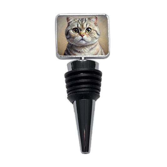 Scottish Fold Cat Illustration Wine Bottle Stopper