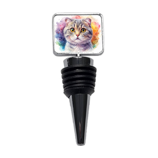 Scottish Fold Cat Watercolor Style Wine Bottle Stopper