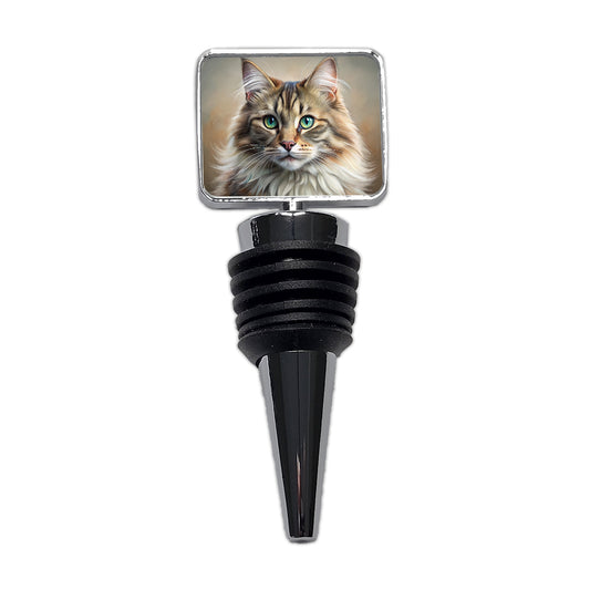 Siberian Cat Illustration Wine Bottle Stopper