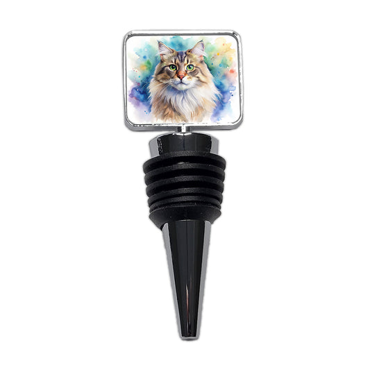 Siberian Cat Watercolor Style Wine Bottle Stopper