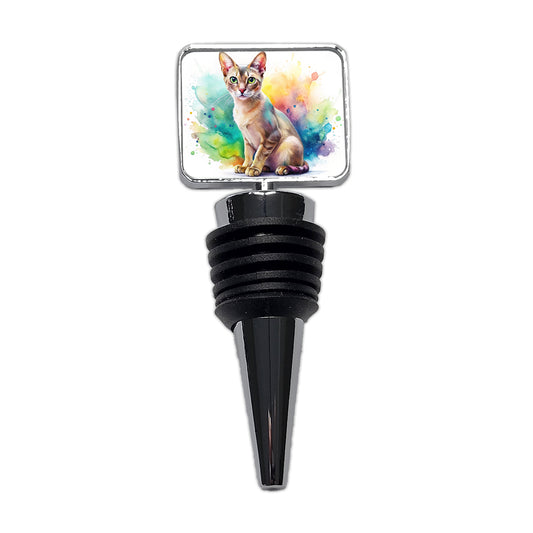 Singapura Cat Watercolor Style Wine Bottle Stopper