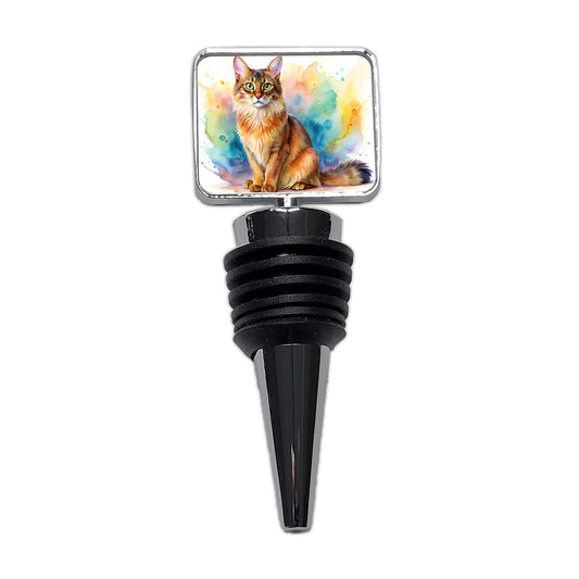 Somali Cat Watercolor Style Wine Bottle Stopper