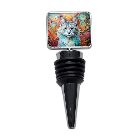 Turkish Angora Cat Abstract Art Wine Bottle Stopper