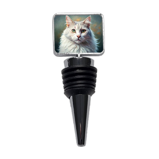 Turkish Angora Cat Illustration Wine Bottle Stopper