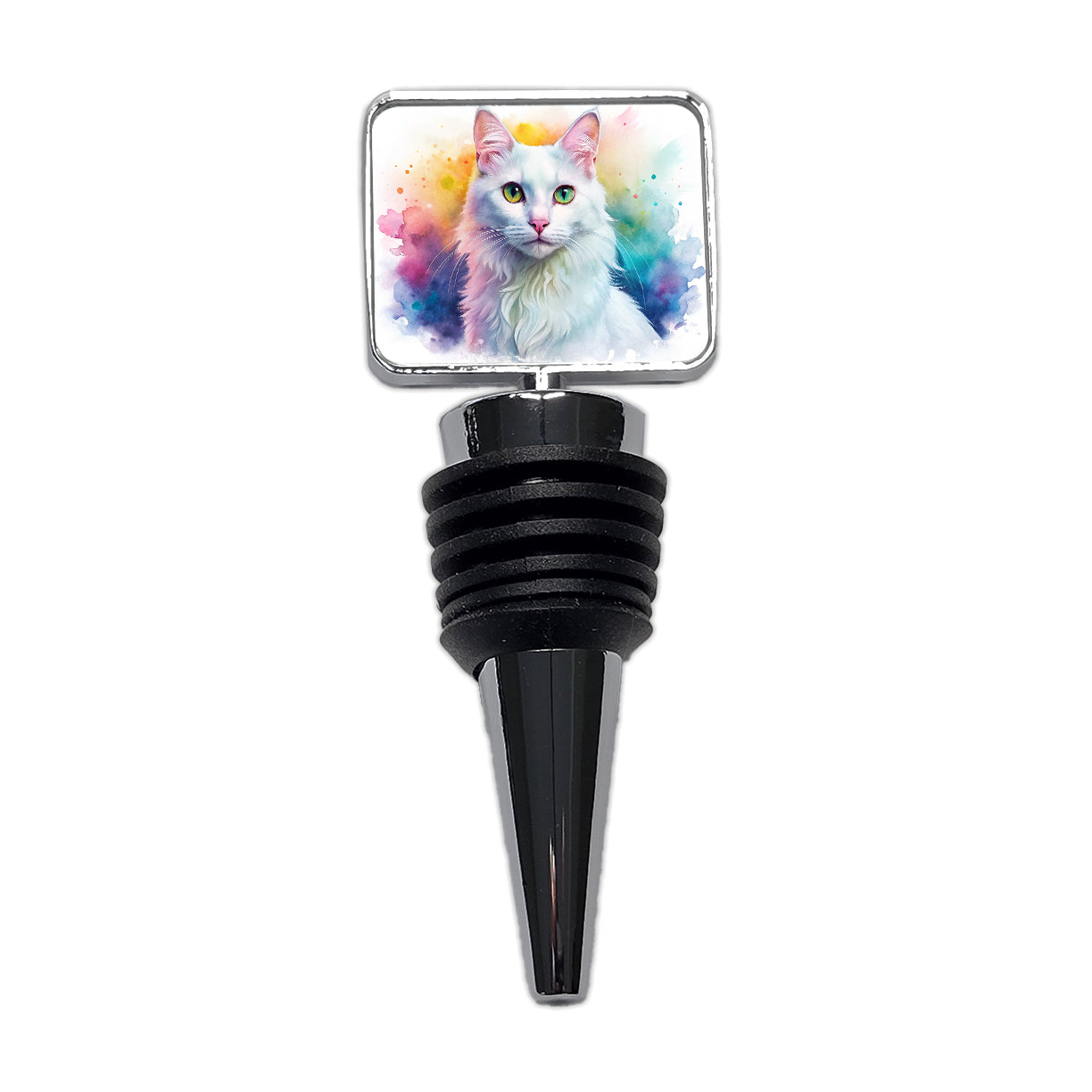Turkish Angora Cat Watercolor Style Wine Bottle Stopper