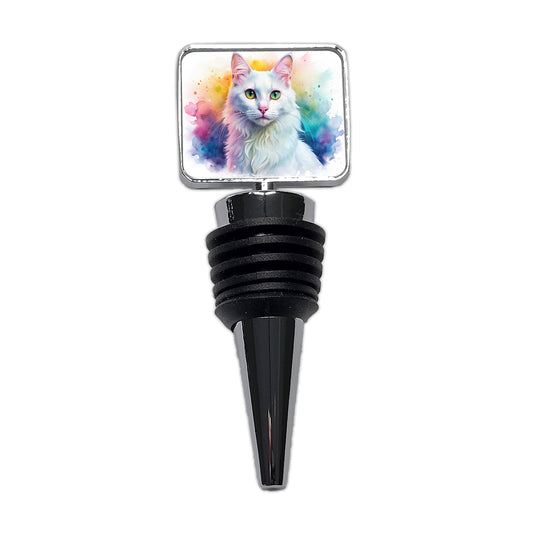 Turkish Angora Cat Watercolor Style Wine Bottle Stopper