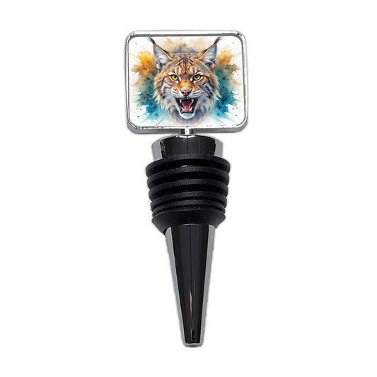 Angry Bobcat Watercolor Design Wine Bottle Stopper