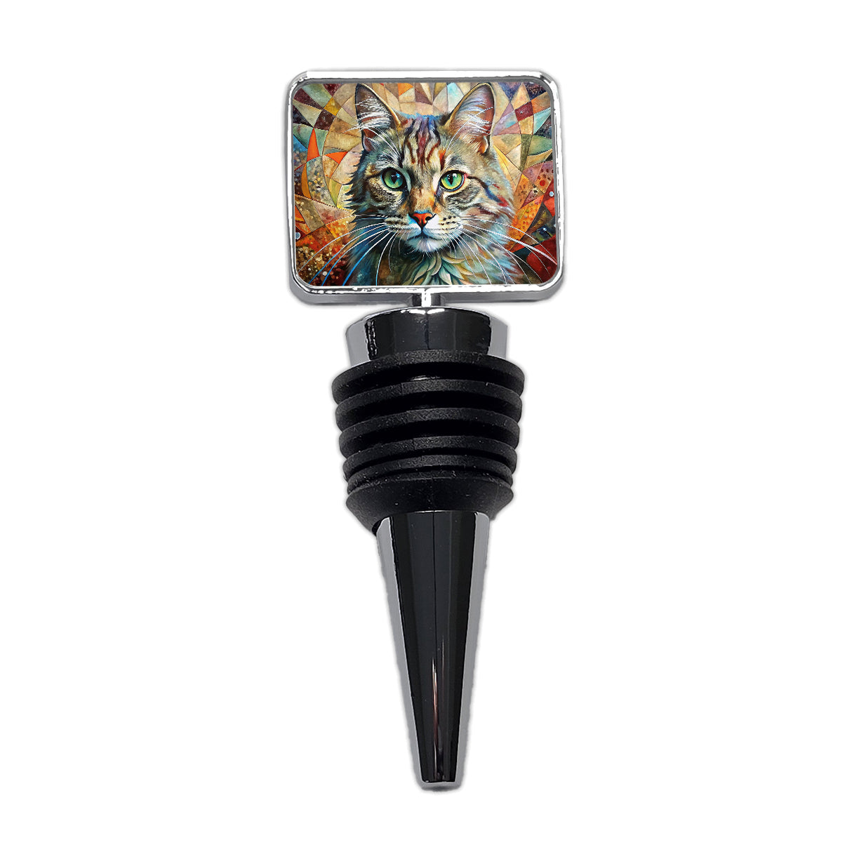 Cute Tabby Cat Abstract Art Wine Bottle Stopper