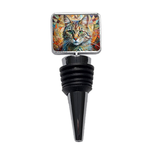 Cute Tabby Cat Abstract Art Wine Bottle Stopper