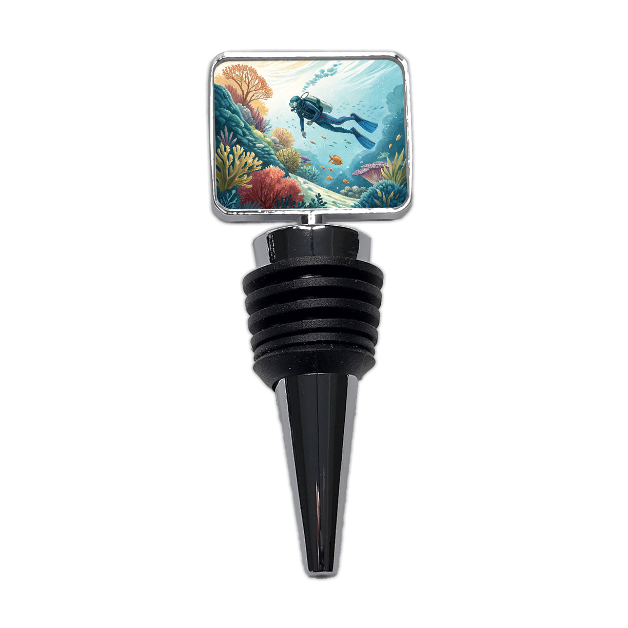 Diving Diver Exploring Underwater Wine Bottle Stopper