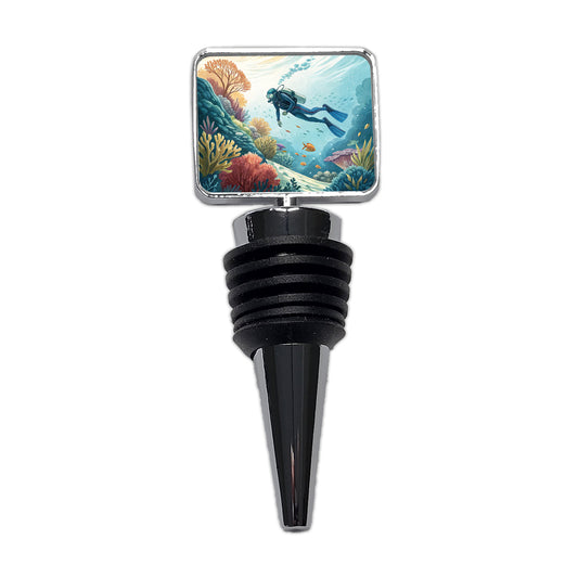 Diving Diver Exploring Underwater Wine Bottle Stopper