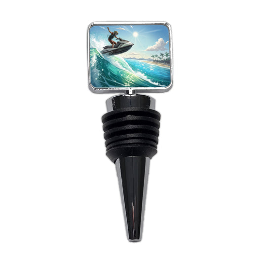 Jet Ski Skiing at Tropical Beach Wine Bottle Stopper