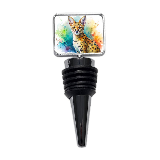 Serval Wild Cat Watercolor Design Wine Bottle Stopper