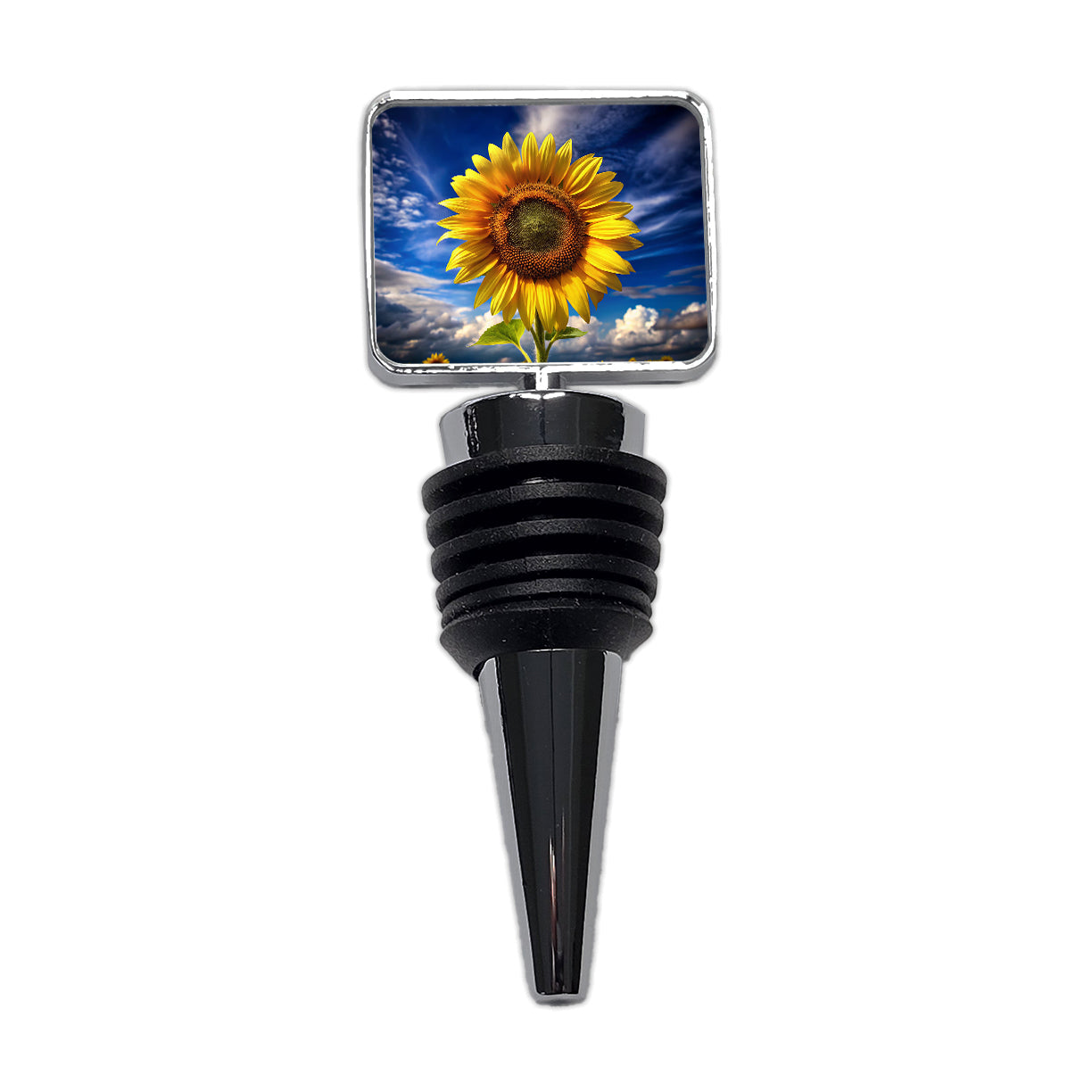 Sunflower Against a Deep Blue Sky Wine Bottle Stopper