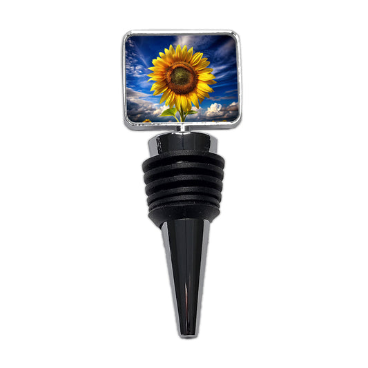 Sunflower Against a Deep Blue Sky Wine Bottle Stopper