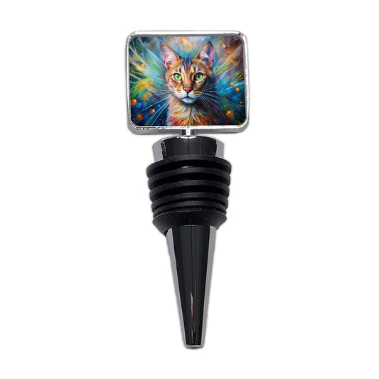 Tabby Cat Abstract Art Color Explosion Wine Bottle Stopper