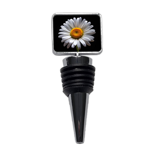White Daisy Flower Photo Wine Bottle Stopper