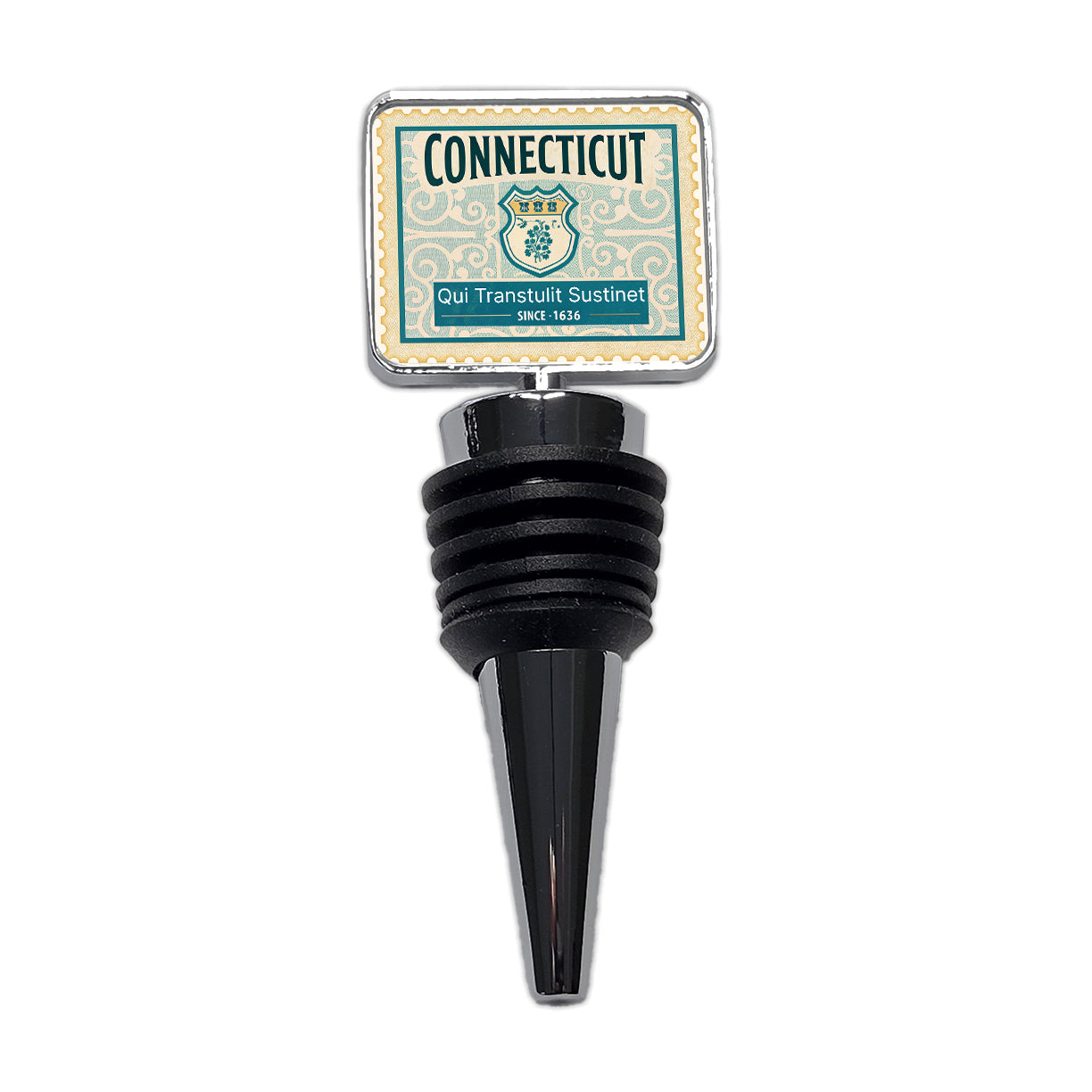 Connecticut CT Qui Transtulit Sustinet State Motto Travel Vacation Stamp Wine Bottle Stopper