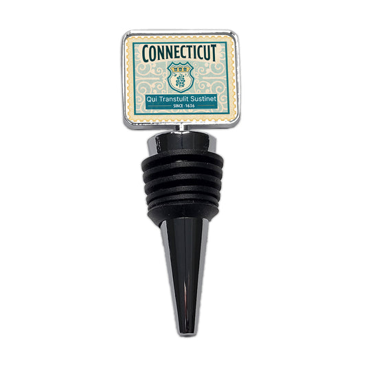 Connecticut CT Qui Transtulit Sustinet State Motto Travel Vacation Stamp Wine Bottle Stopper