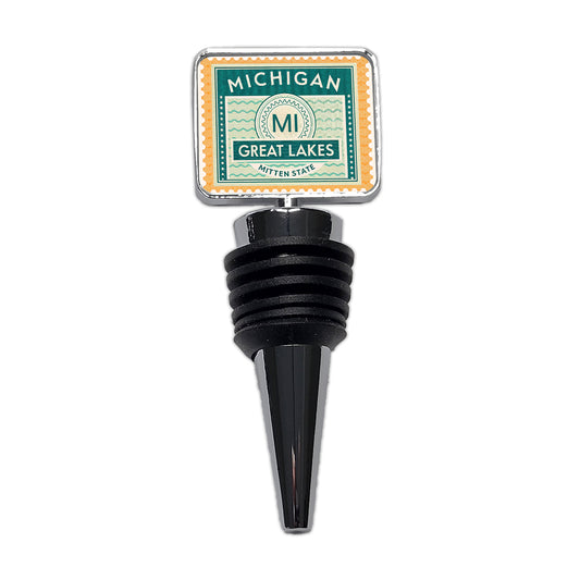 Michigan MI Great Lakes Mitten State Travel Vacation Stamp Wine Bottle Stopper