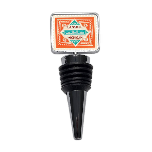 Lansing MI Michigan Travel Vacation Stamp Wine Bottle Stopper