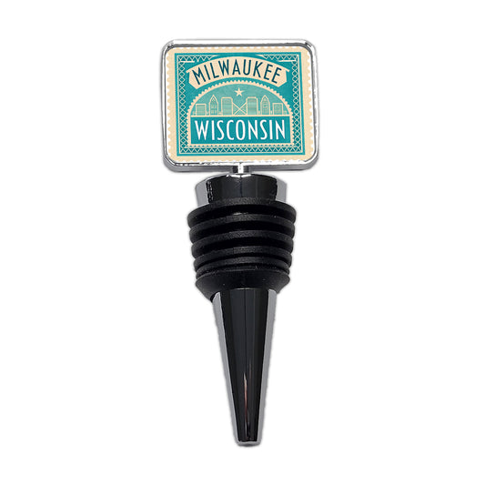Milwaukee WI Wisconsin Travel Vacation Stamp Wine Bottle Stopper