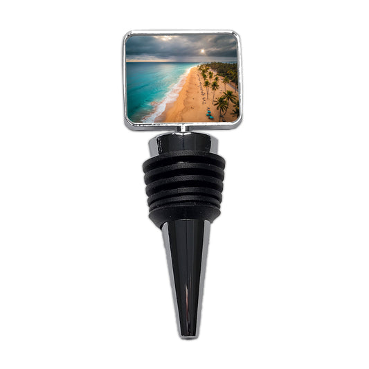 Aerial Beach Ocean Resort Palm Trees Wine Bottle Stopper