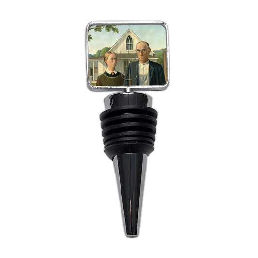 American Gothic Grant Wood Painting Inspired Wine Bottle Stopper