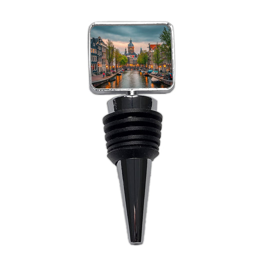 Amsterdam Netherlands Twilight Canals Wine Bottle Stopper