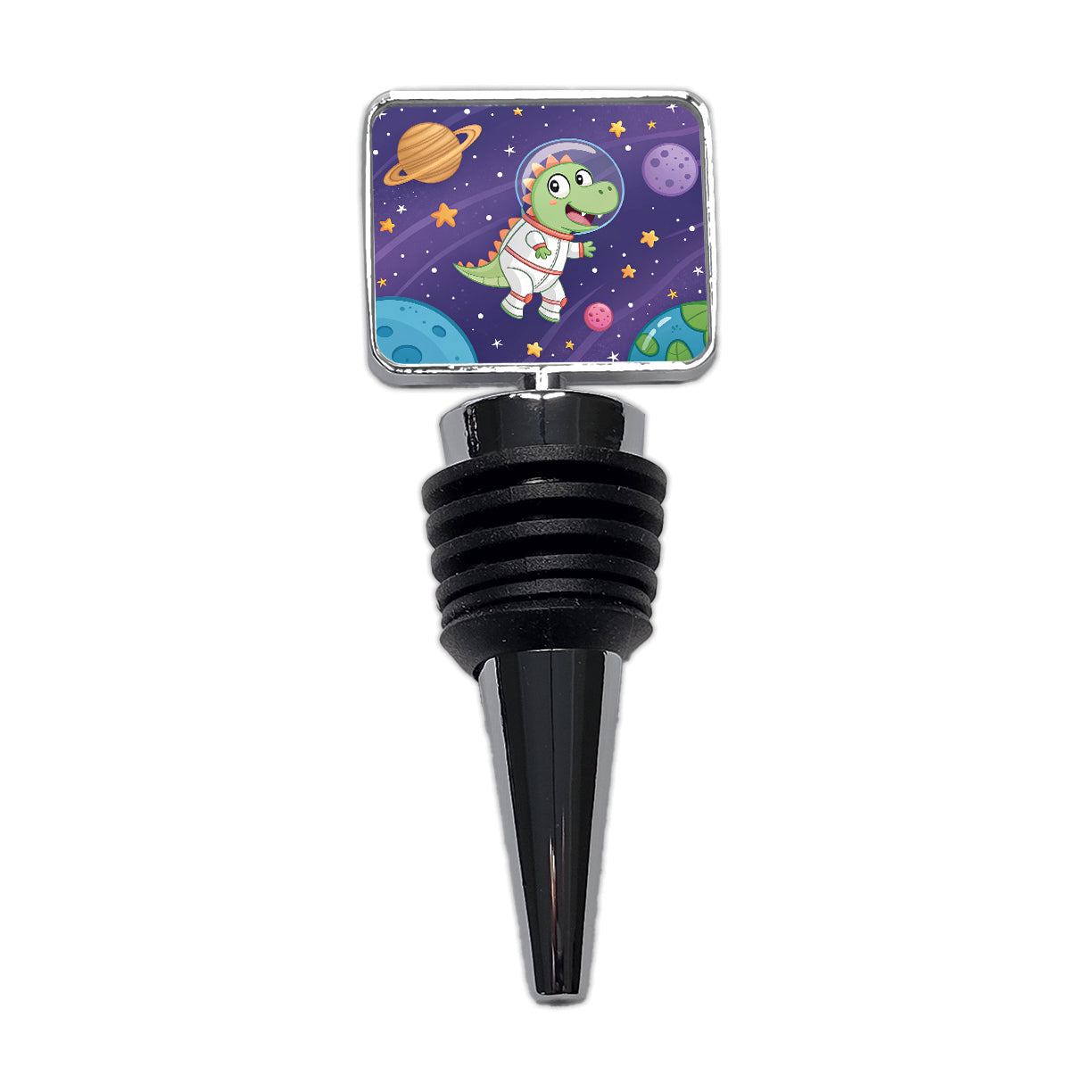 Astronaut Dinosaur Floating Outer Space Planets Wine Bottle Stopper
