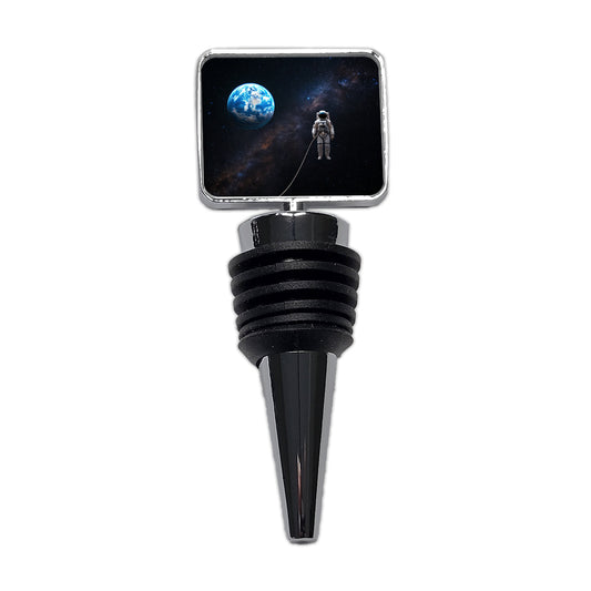 Astronaut Drifting In Space Earth Wine Bottle Stopper