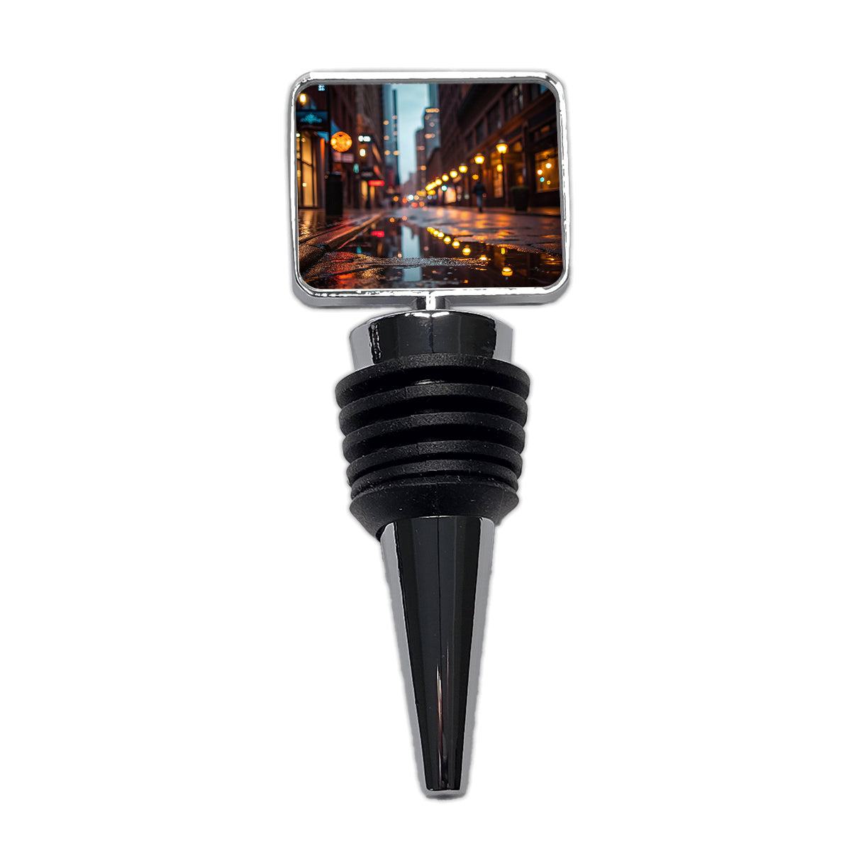 Blurred Lights Buildings City Rainy Street Wine Bottle Stopper