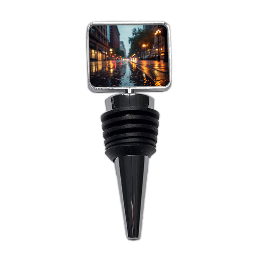 Blurred Lights City Wet Street Wine Bottle Stopper