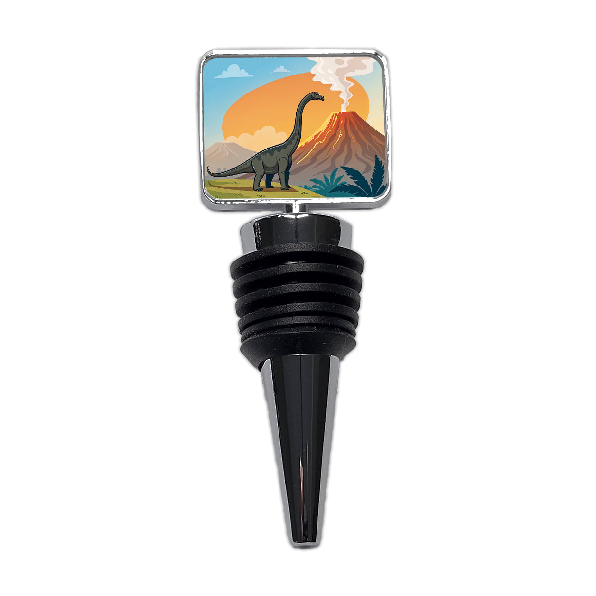 Brachiosaurus Volcano Colorful Dinosaur Wine Bottle Stopper