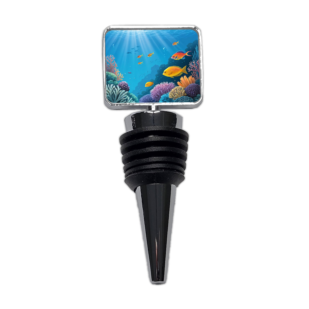 Bright Colorful Fish Coral Light Rays Tropical Ocean Wine Bottle Stopper
