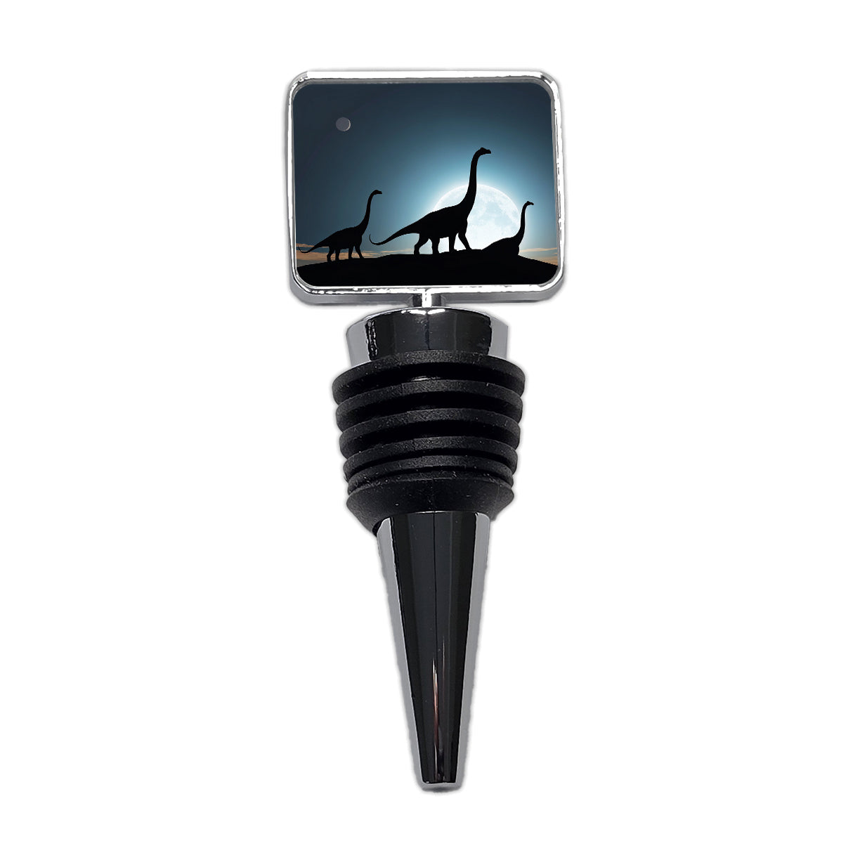 Brontosaurus Silhouettes Dinosaurs Night Sky Wine Bottle Stopper