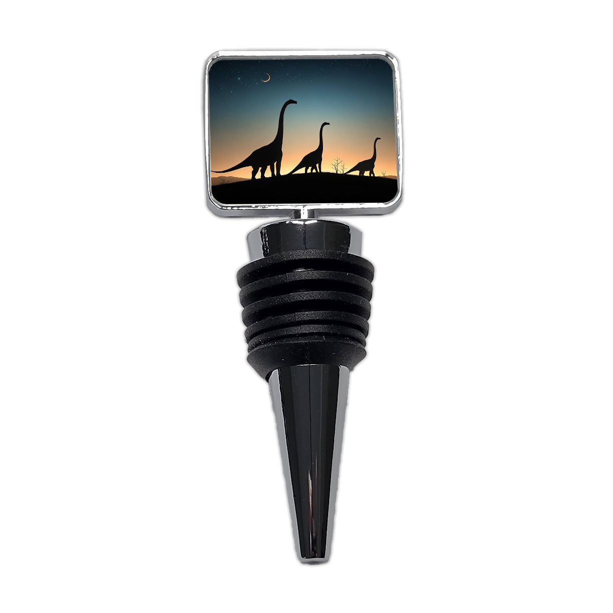 Brontosaurus Silhouettes Night Dinosaurs Wine Bottle Stopper