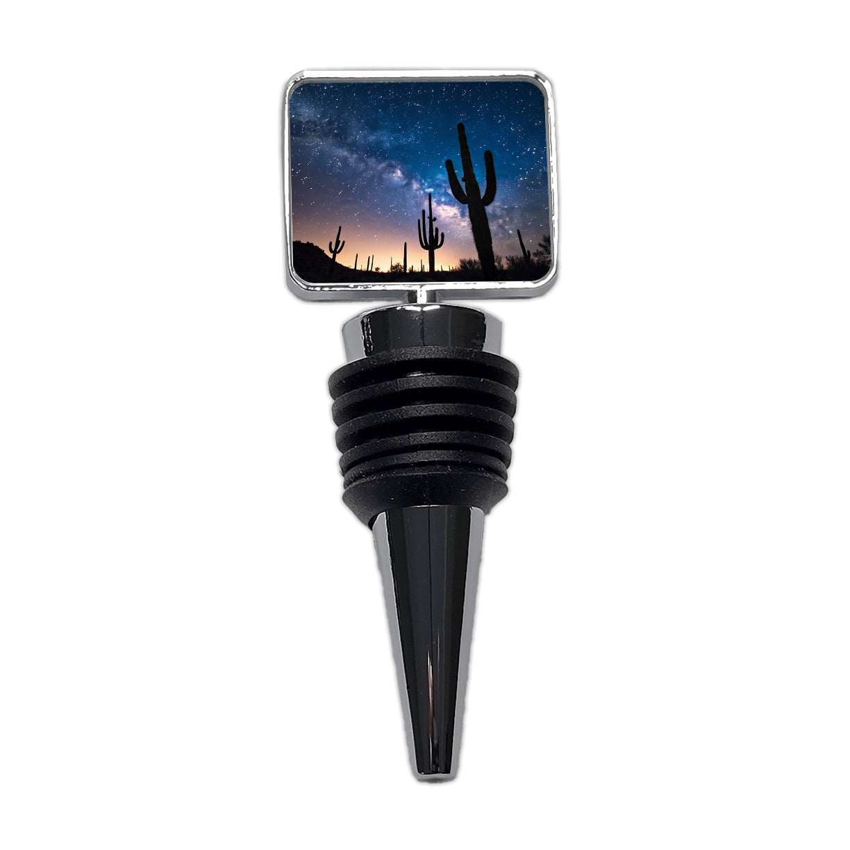 Cactus Silhouettes Starry Sky Night Shadows Wine Bottle Stopper