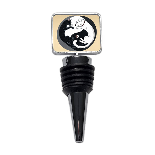Cat Dog Black White Swirling Yin Yang Wine Bottle Stopper