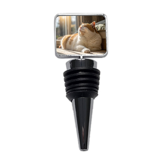 Chubby Cat Lying Down Photo Wine Bottle Stopper