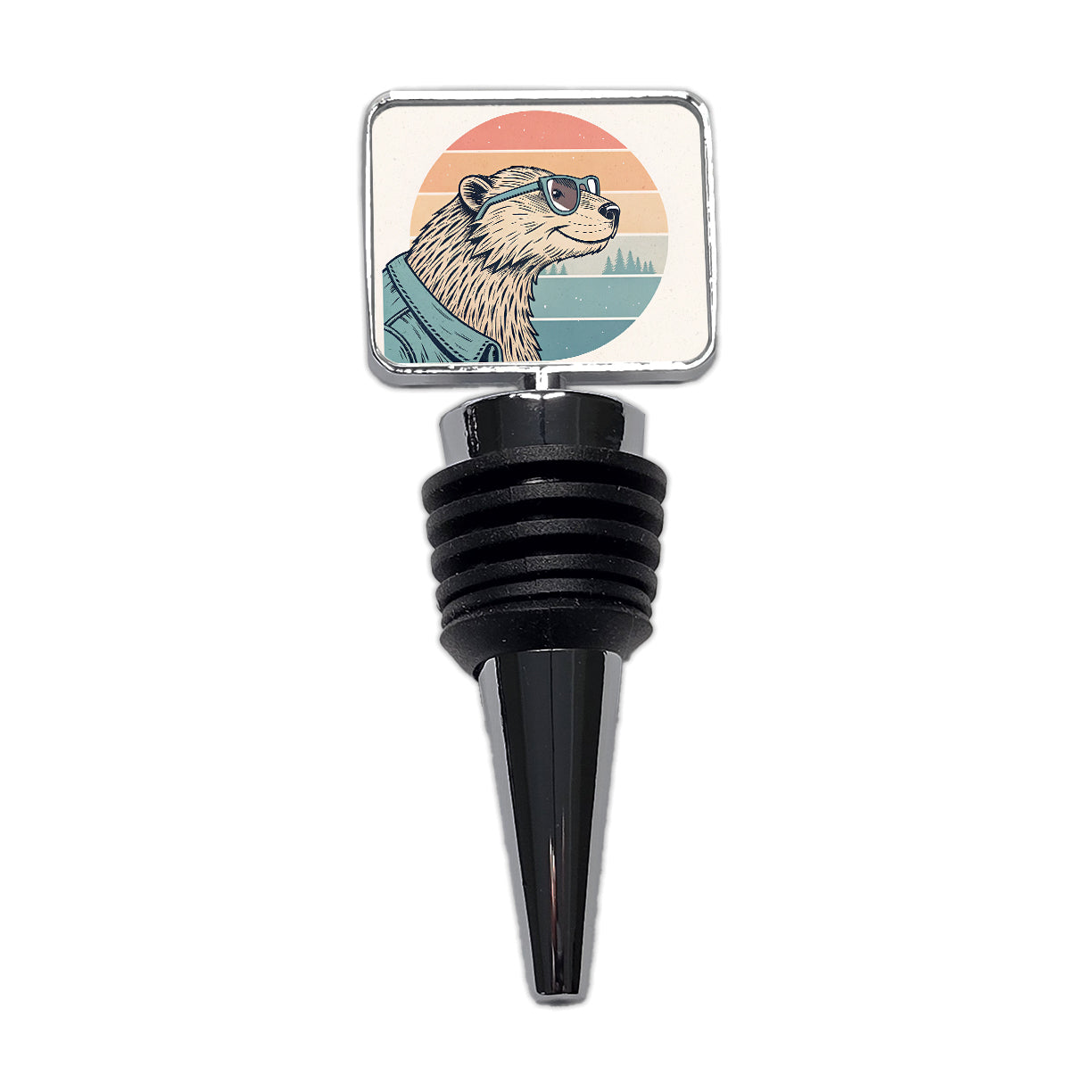 Cool Beaver Wearing Glasses Retro Illustration Wine Bottle Stopper